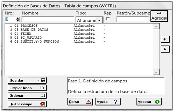 Tabla de Definición de Campos (FDT) de Base WTCRL