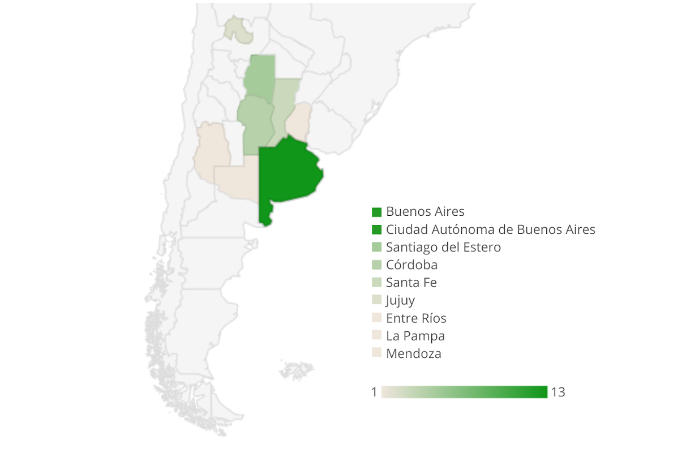 Mapa de calor por región.
