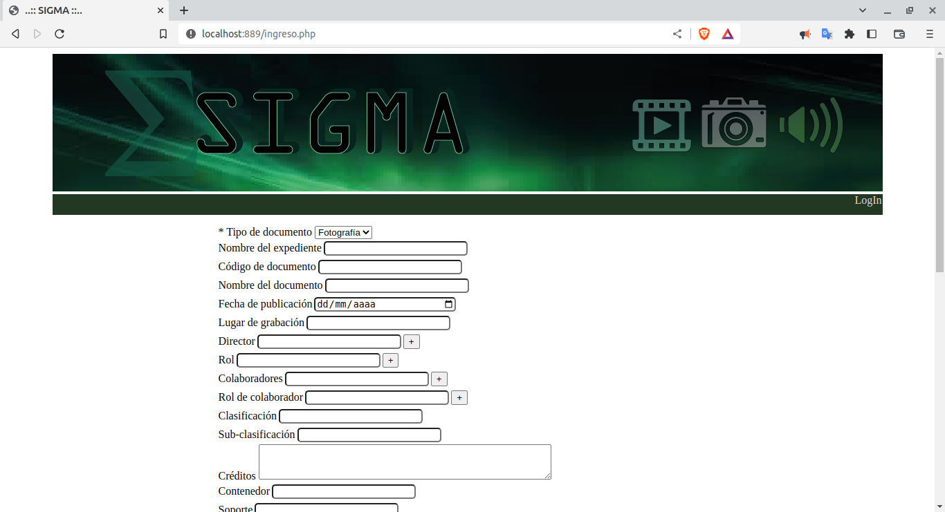 Campos de registro en SIGMA