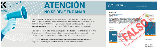 Revista Kepes (Colombia) alerta de caso de suplantación de revista