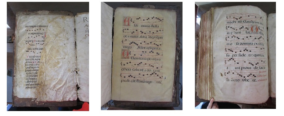 Biblioteca Mayor de la Universidad Nacional de Córdoba, Donación Enrique Ferrer Vieyra, N° 385. Detalles de folio de guarda adherido a contra tapa frontal y folio de guarda volante recto y verso.
