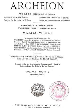 Tapa del primer número de Archeion editado en UNL (1940).