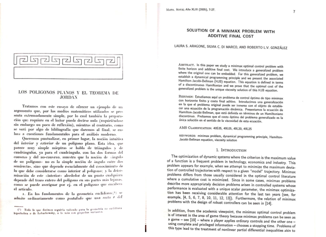 Los artículos de Mathematicae Notae en 1941 y 2005.